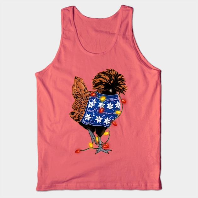 Golden-Laced Polish Chicken In Ugly Christmas Sweater Tangled In Lights Tank Top by Ashley D Wilson